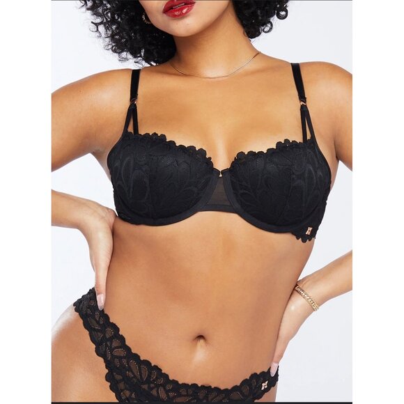 Savage X Fenty Black Lace Push-Up Bra With Underwire & Adjustable Straps Size 36 - Picture 1 of 7